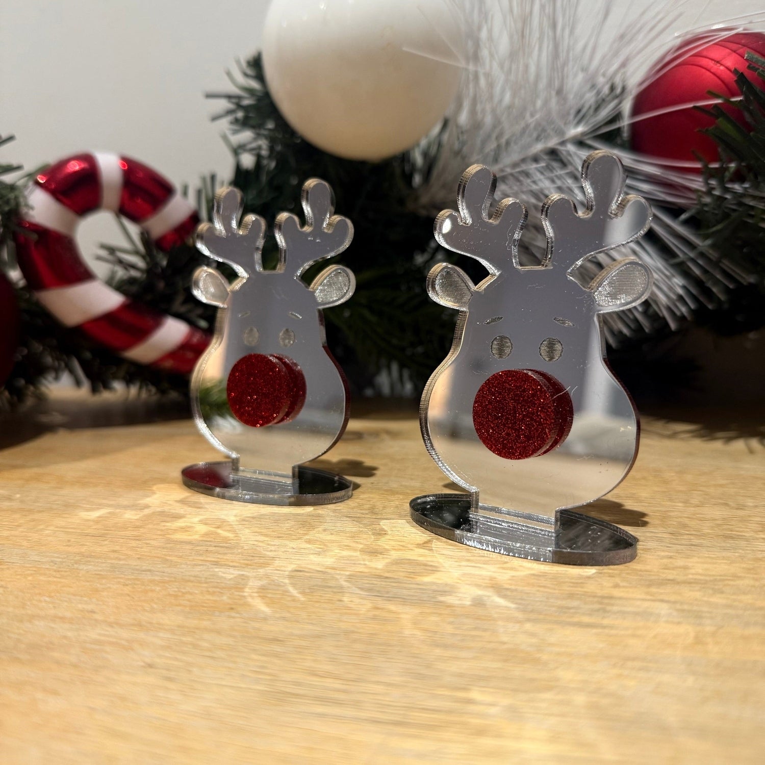 Mini Silver Mirror Reindeer – Glitter Red Nose Christmas Table Buddy The Crafty Bonobo 2