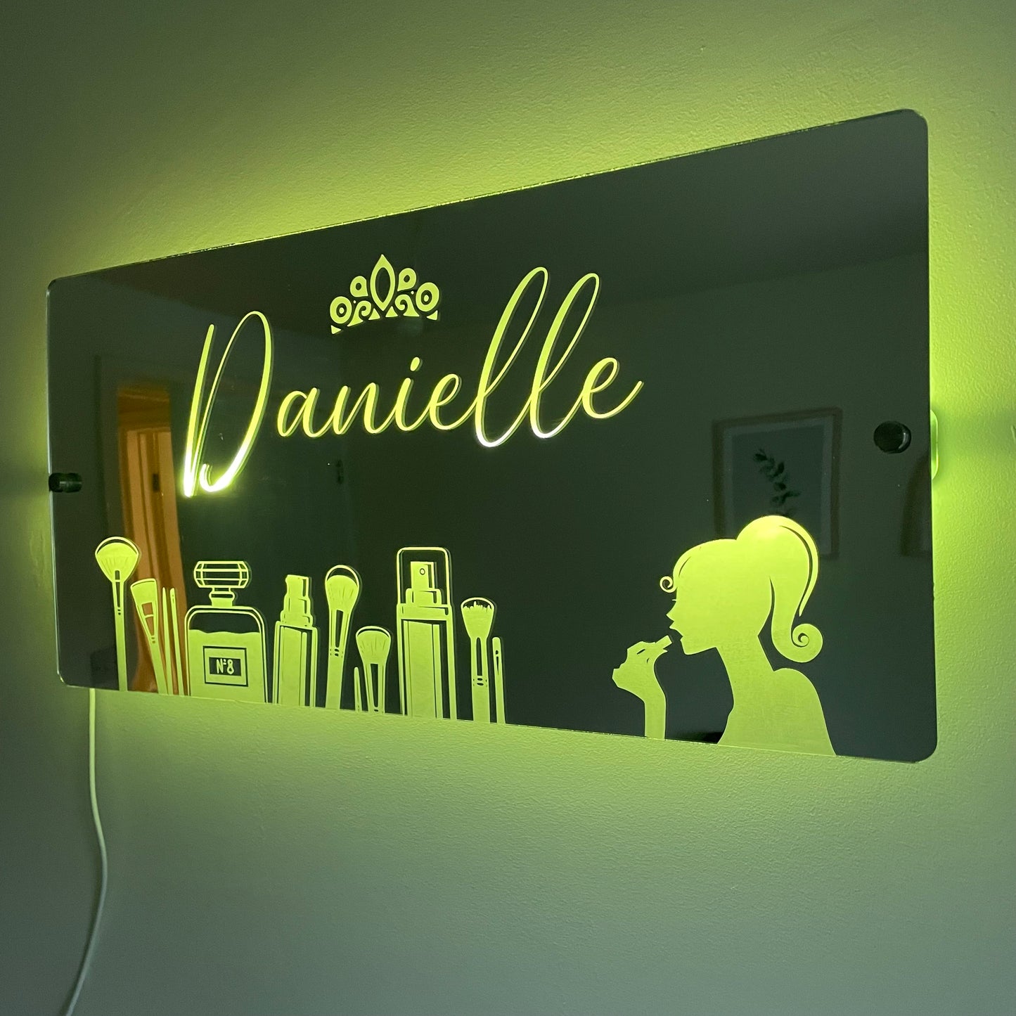 Personalised Beauty LED Vanity Mirror Sign - Custom Name Light with Makeup Theme