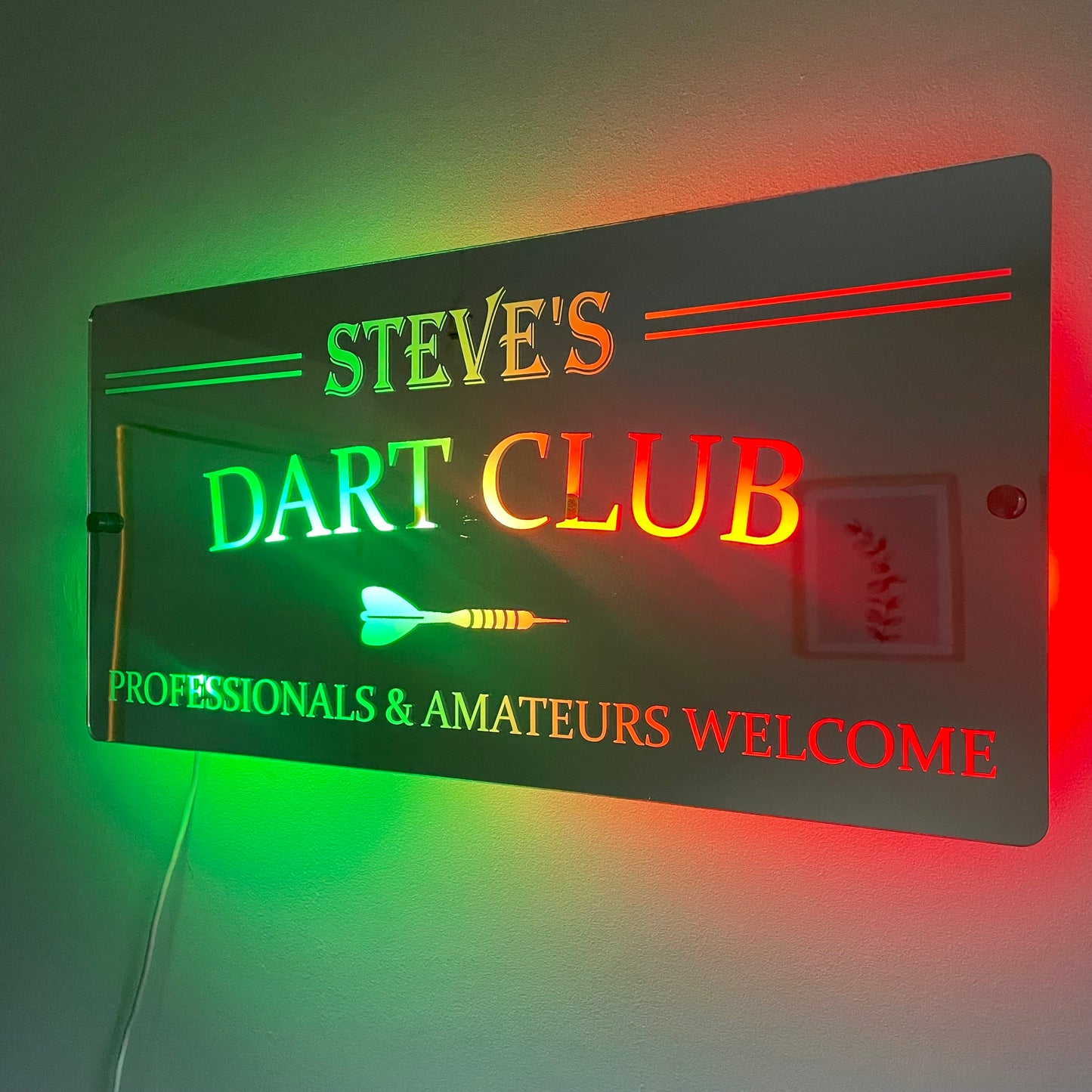 Personalised LED Dart Club Mirror with remote | Darts Sign