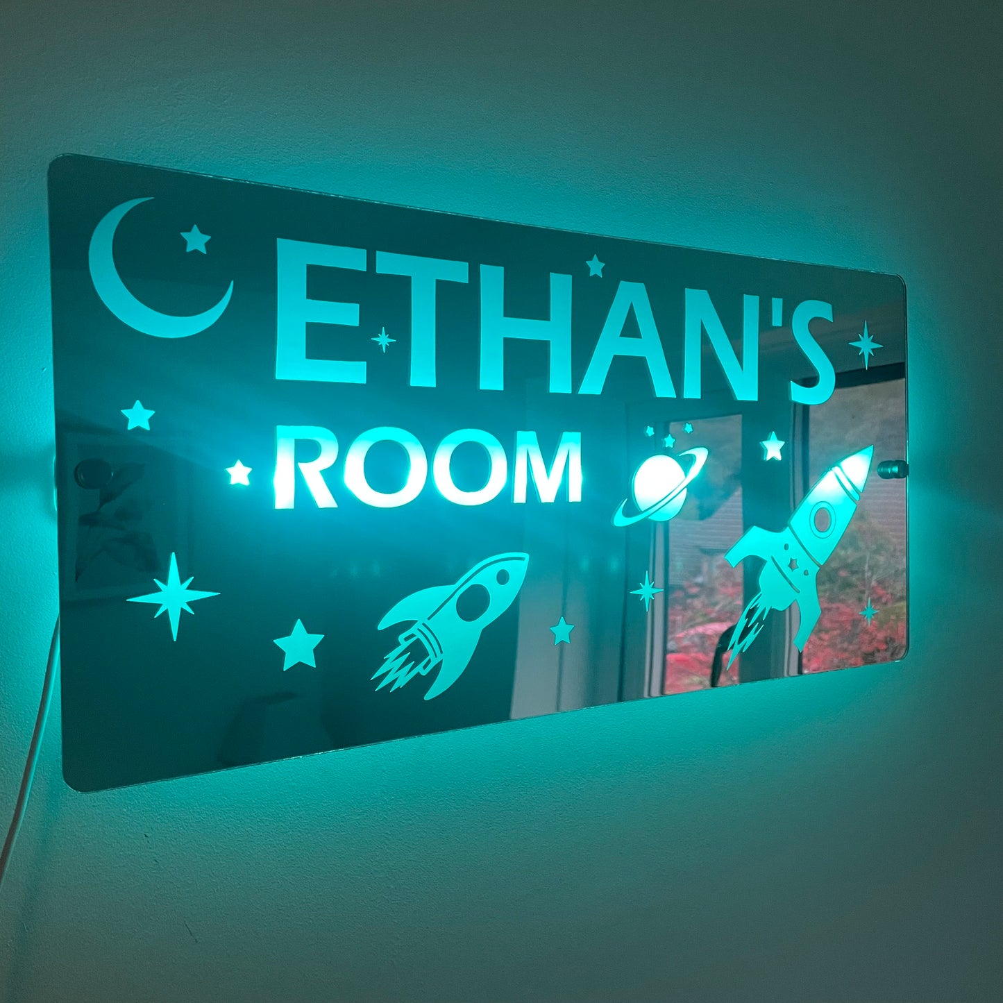 Space Theme Children’s Personalised LED Mirror