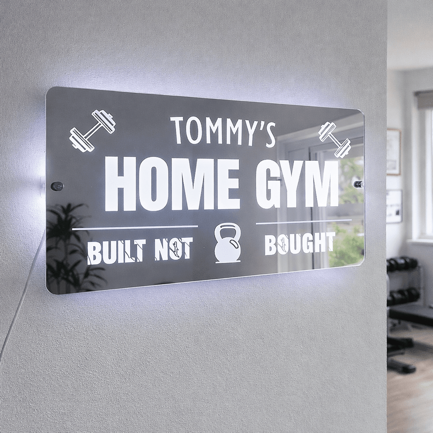 Personalised LED Gym Mirror Sign – Custom Home Gym Wall Light The Crafty Bonobo 2