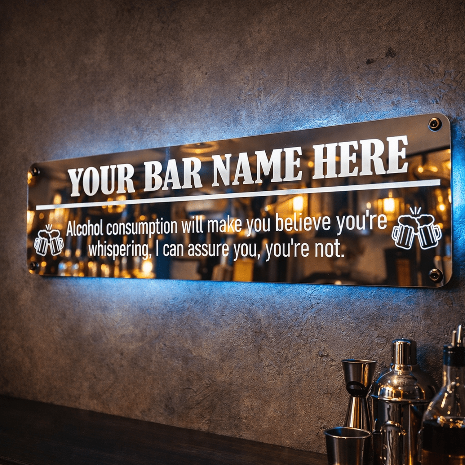 Personalised LED Mirror Bar Sign l Man Cave Decor The Crafty Bonobo LED Mirror Sign 1
