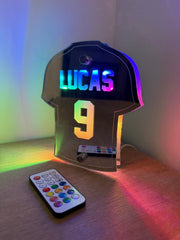 Personalised Football Shirt LED Light – Custom Name & Number Free-Standing Sign for Kids Bedroom or Football Fans The Crafty Bonobo 3
