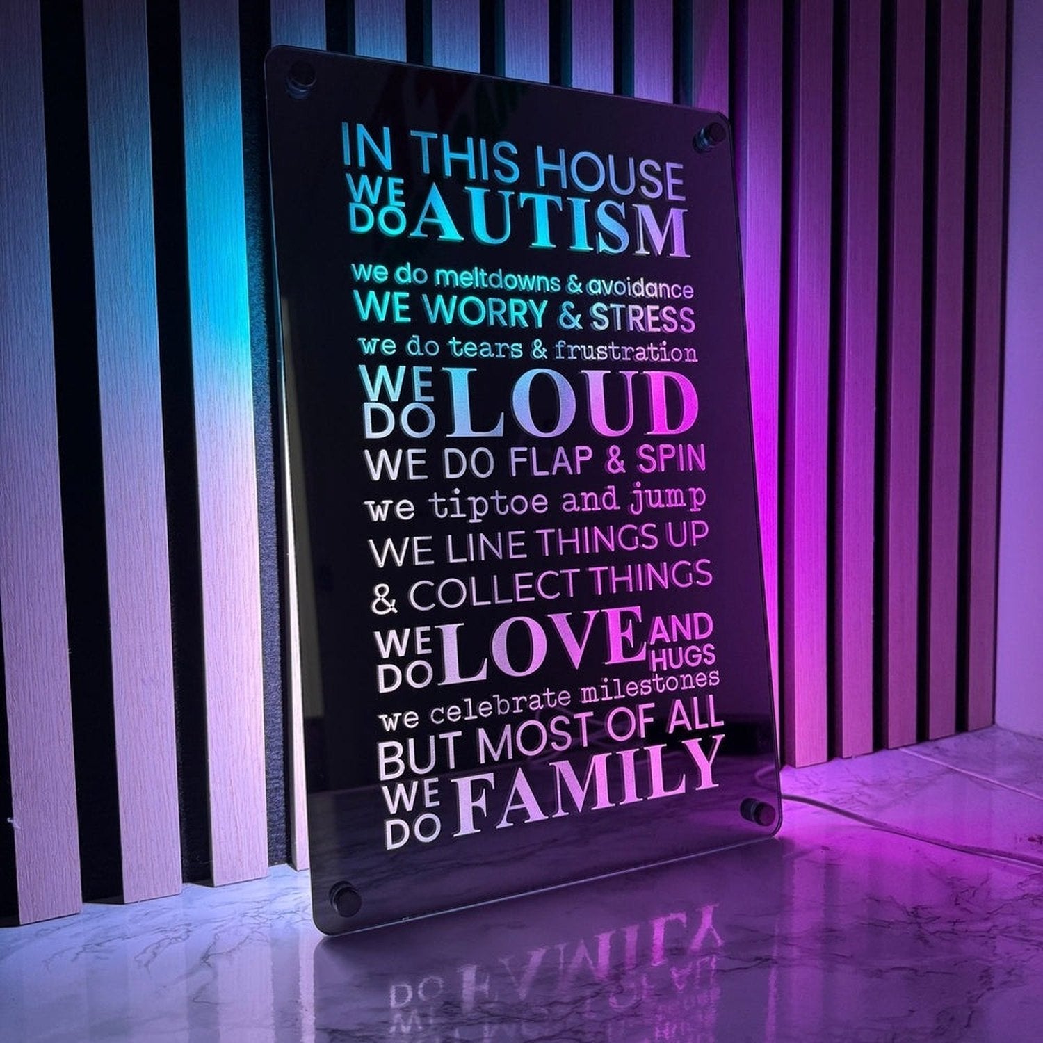 Autism LED Mirror Sign – Inspirational Neurodiversity Decor with Multi-Color Lights | Sensory Room The Crafty Bonobo LED Mirror Sign 1