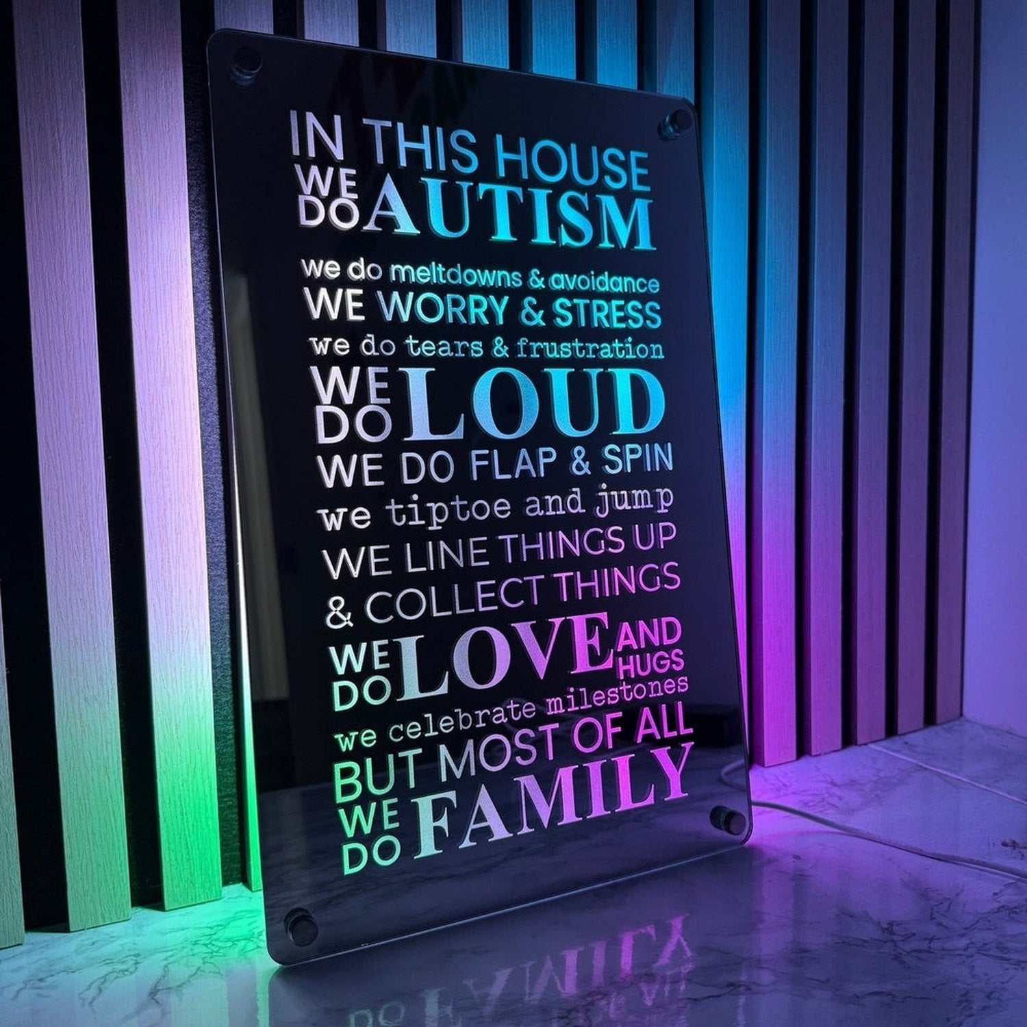 Autism LED Mirror Sign – Inspirational Neurodiversity Decor with Multi-Color Lights | Sensory Room The Crafty Bonobo LED Mirror Sign 7