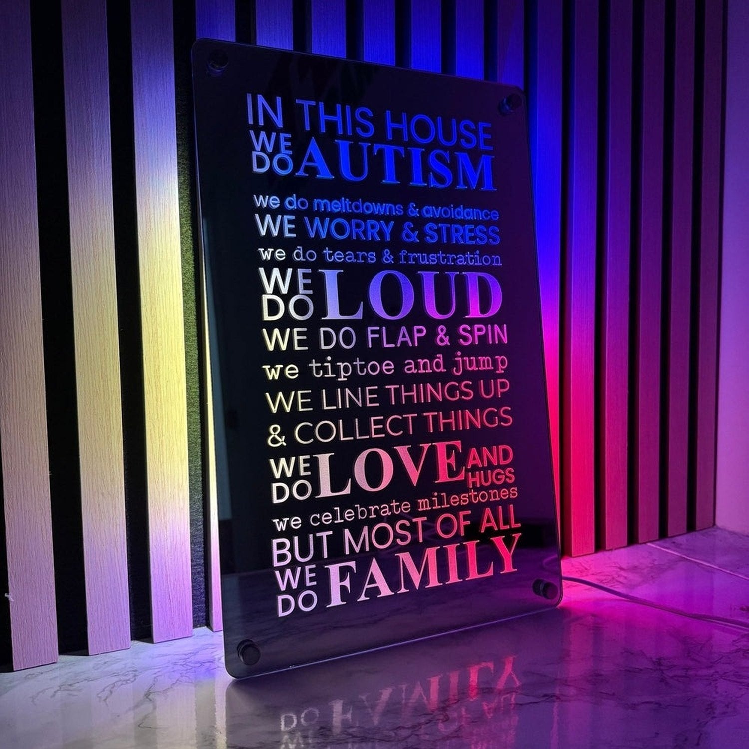 Autism LED Mirror Sign – Inspirational Neurodiversity Decor with Multi-Color Lights | Sensory Room The Crafty Bonobo LED Mirror Sign 5