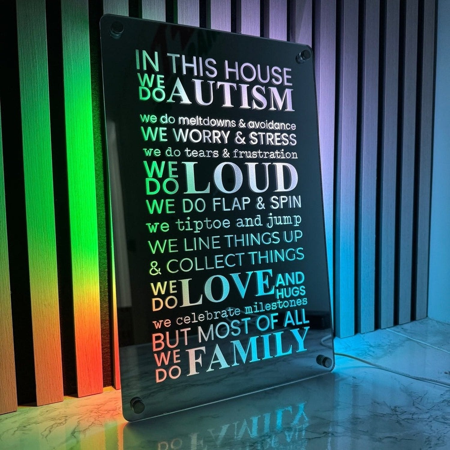 Autism LED Mirror Sign – Inspirational Neurodiversity Decor with Multi-Color Lights | Sensory Room The Crafty Bonobo LED Mirror Sign 6