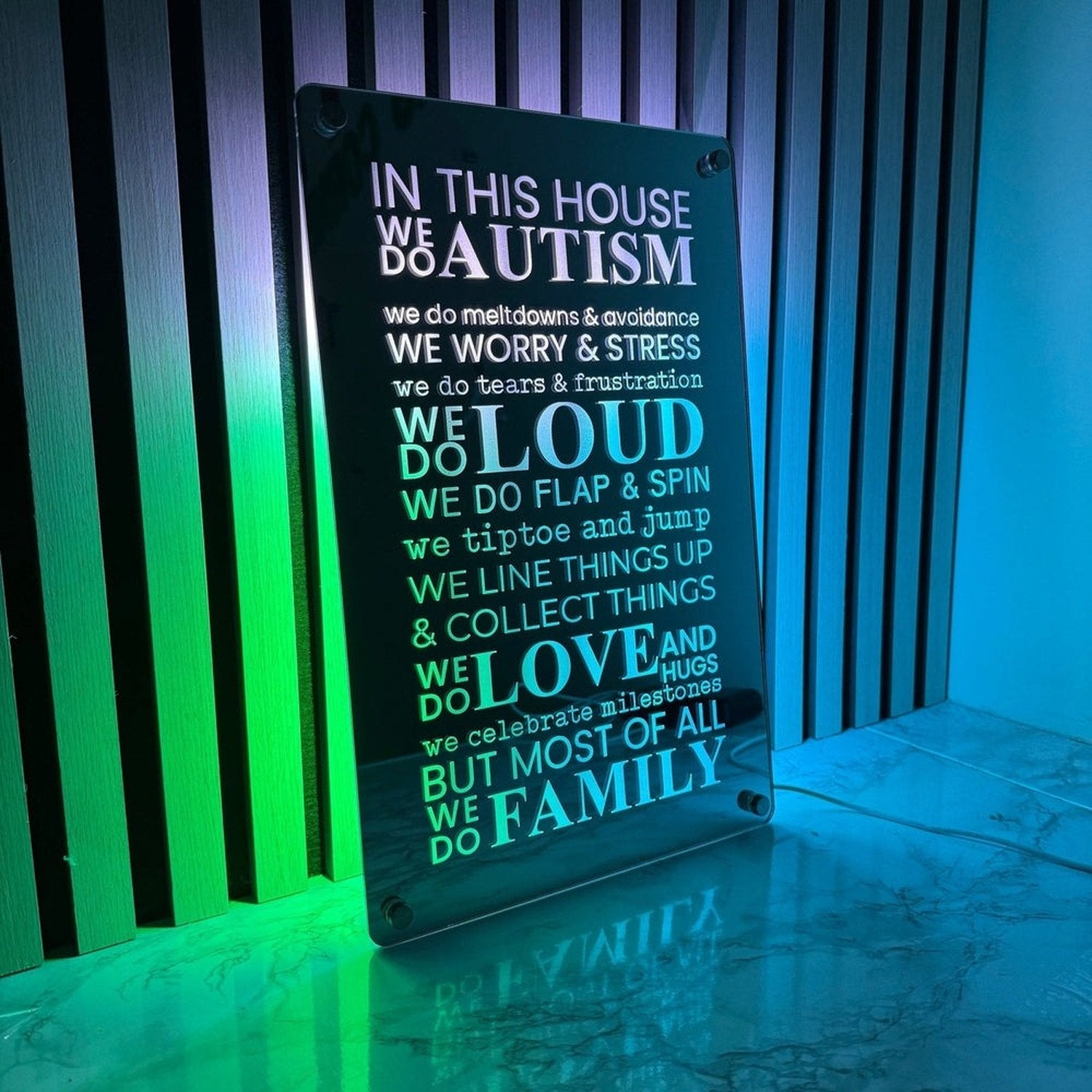Autism LED Mirror Sign – Inspirational Neurodiversity Decor with Multi-Color Lights | Sensory Room The Crafty Bonobo LED Mirror Sign 4