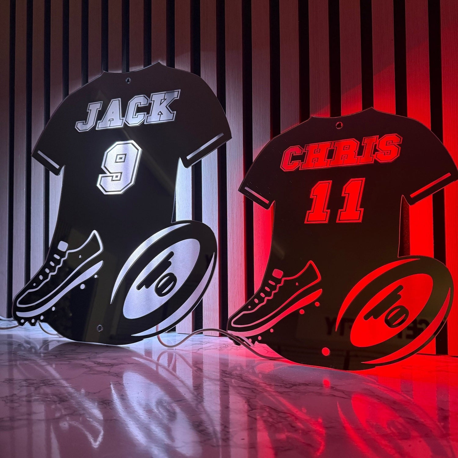 Personalised LED Rugby Shirt Mirror – Custom Decor for Young Rugby Fans The Crafty Bonobo LED Mirror Sign 5