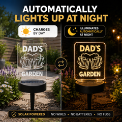 Personalised Solar LED Garden Sign – Gift for Dad or Grandad – BBQ, Beer, Darts & Garden Designs