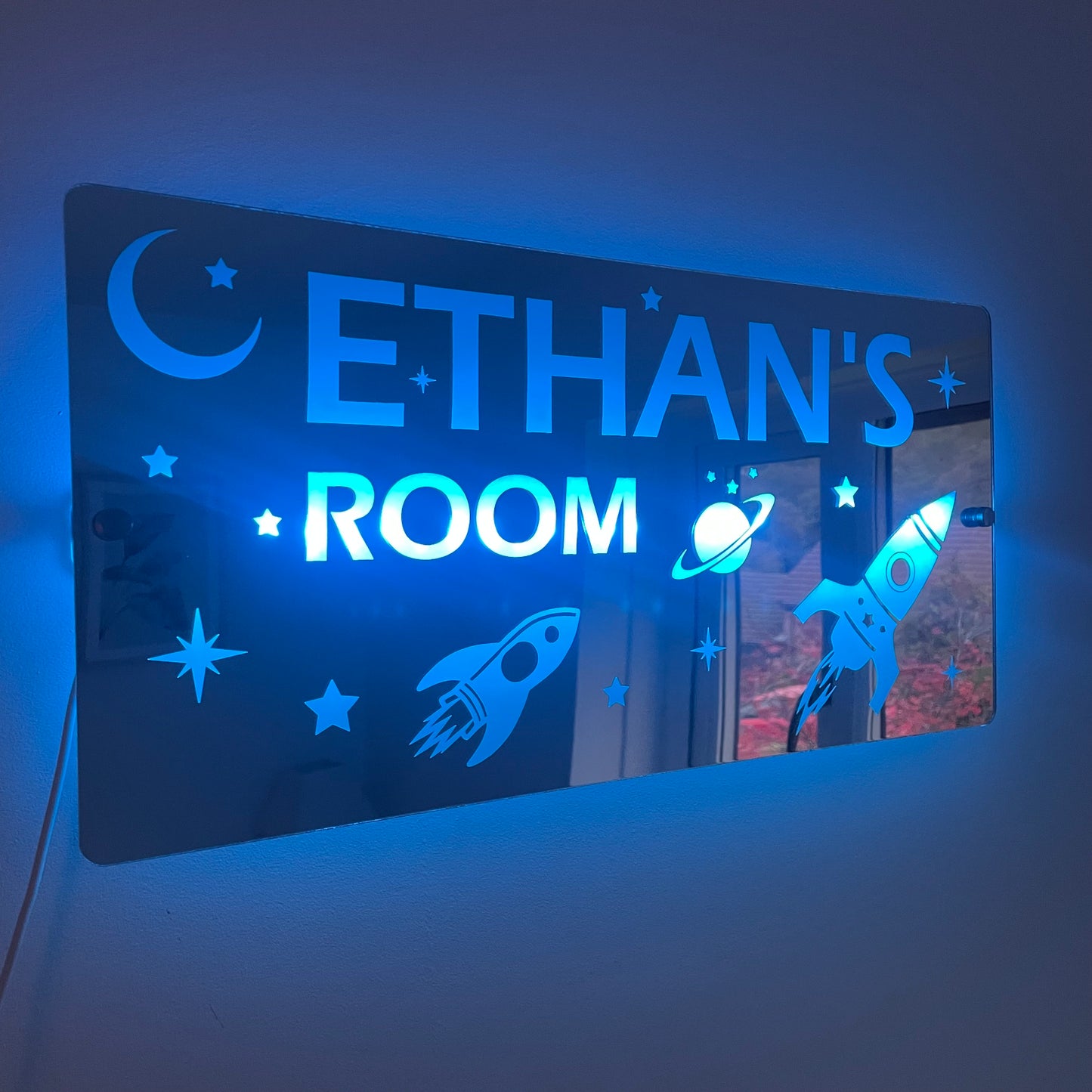 Space Theme Children’s Personalised LED Mirror