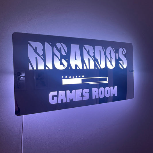 Personalised Games Room LED Name Mirror with remote | LED Light Sign Bedroom Mirror