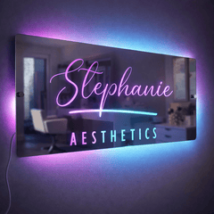 Personalised LED Salon Mirror Sign – Custom Light-Up Business Name Sign for Hairdresser, Nail Tech, Lash Artist or Beauty Room Decor The Crafty Bonobo LED Mirror Sign 4