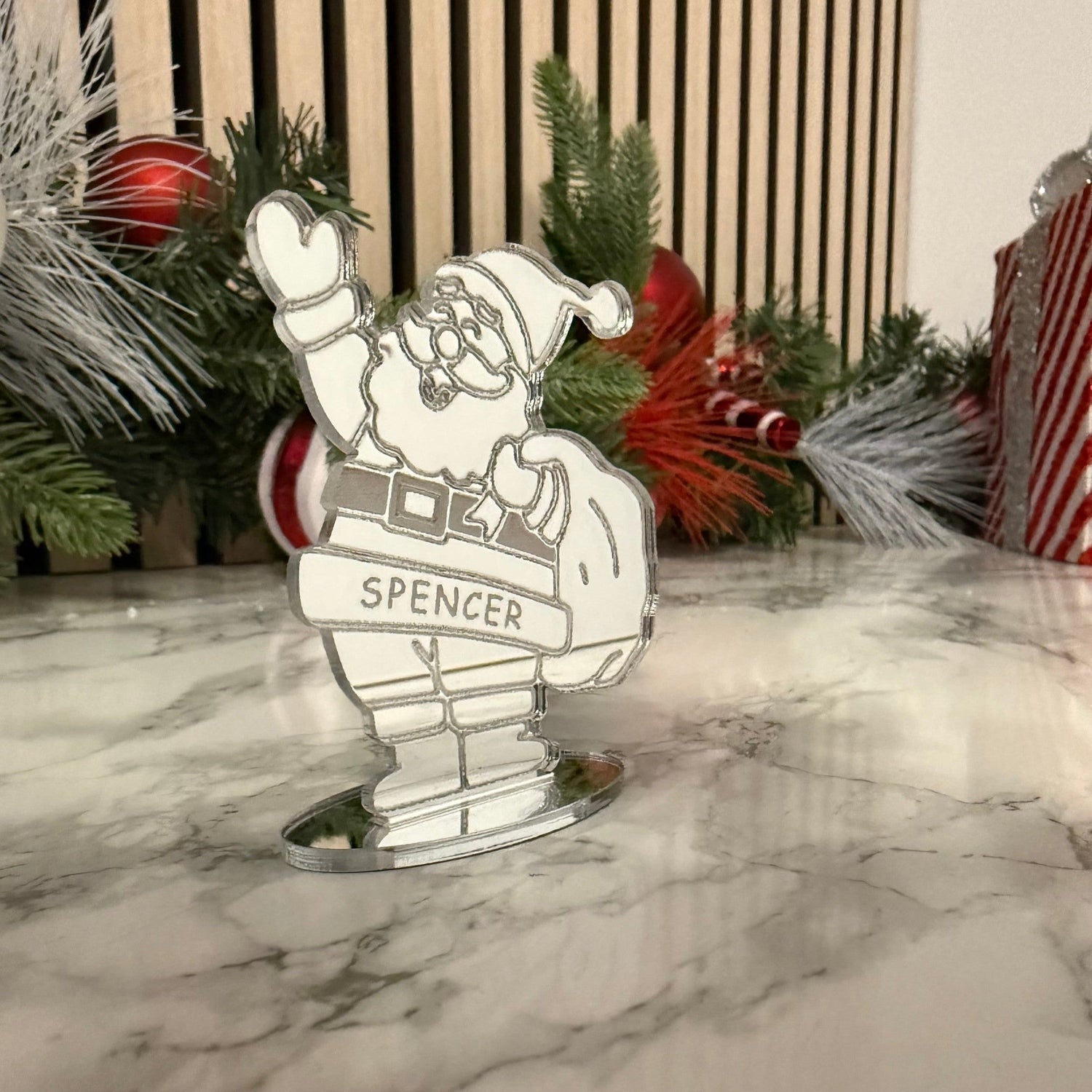 Personalised Santa Place Setting / Standing Ornament – Gold or Silver Mirror The Crafty Bonobo 2