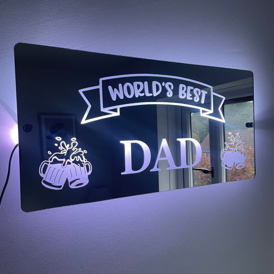 World’s Best Dad LED Mirror Sign with remote | Gifts For Dad | Father’s Dayl