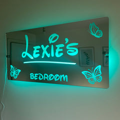 Personalised Butterfly LED Name Mirror with remote | Light Sign Bedroom Mirror