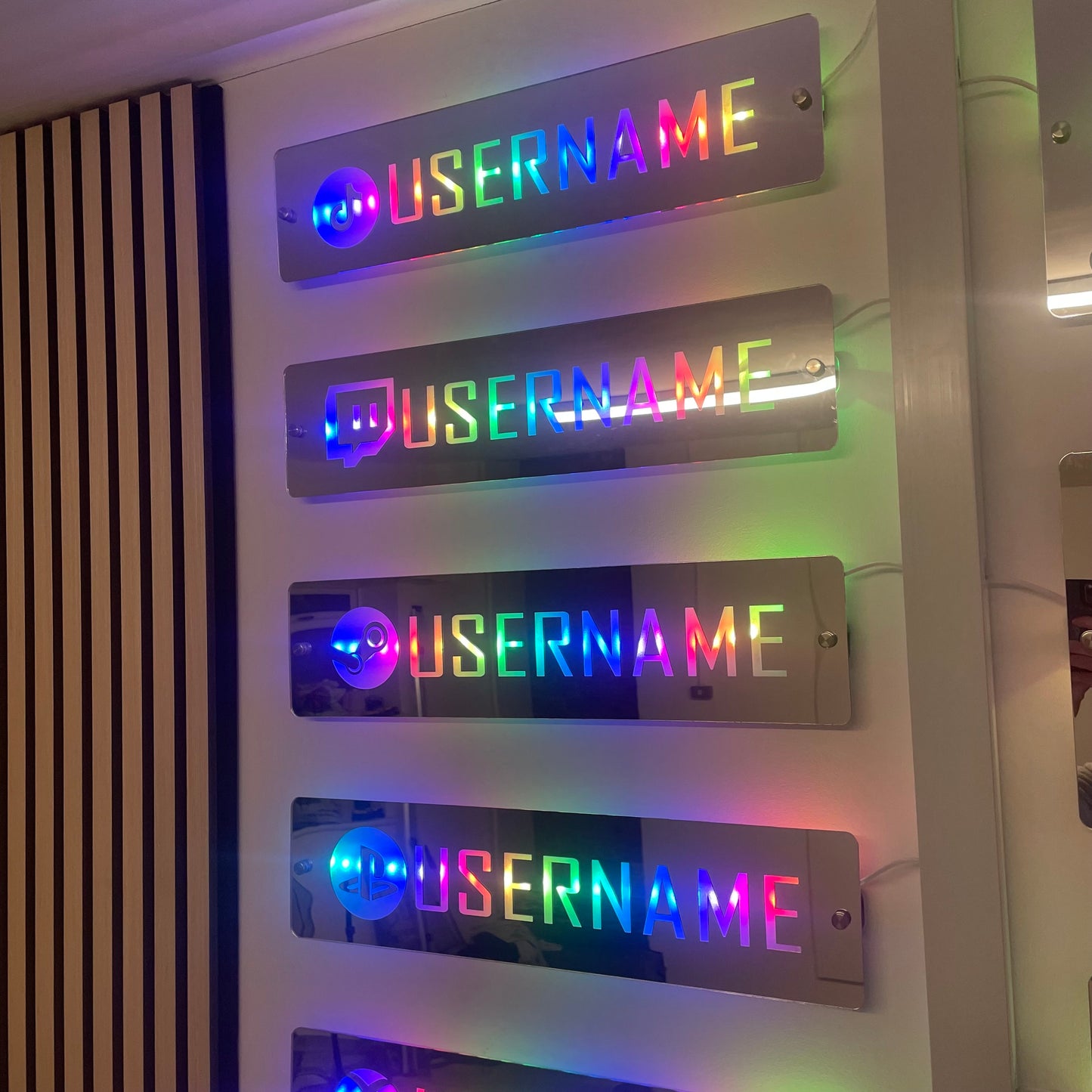 Personalised LED Username Mirror Sign | Social Media / Gaming Sign | Custom Logo