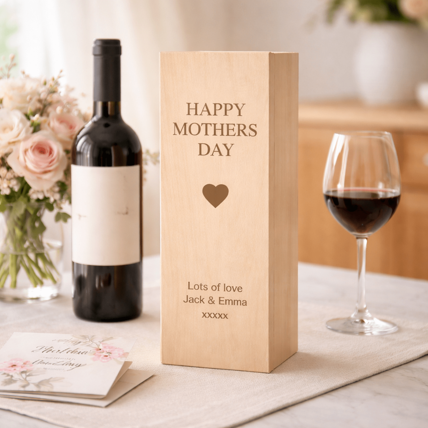 Personalised Mother’s Day Wooden Wine Box – Engraved Gift for Mum The Crafty Bonobo 1