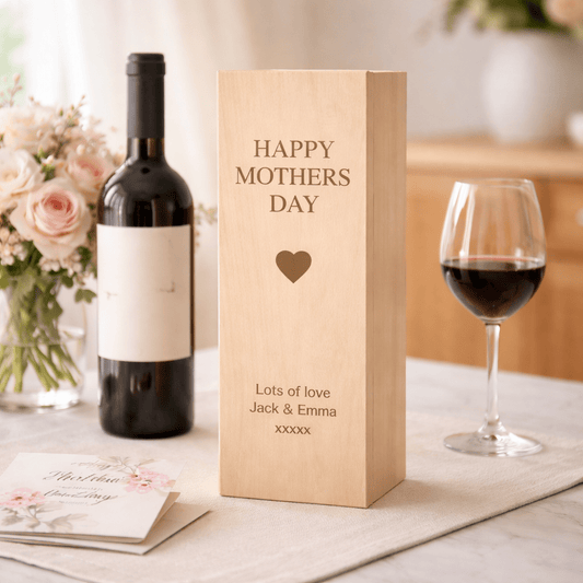 Personalised Mother’s Day Wooden Wine Box – Engraved Gift for Mum The Crafty Bonobo 1