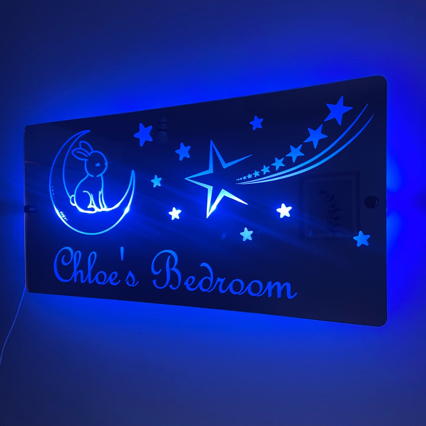 Personalised Bunny and Moon LED Mirror Sign – Custom Kid’s Bedroom Décor