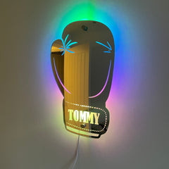 Personalised LED Boxing Glove Mirror – Customisable Gift for Boxing Fans