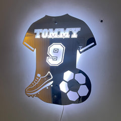 Personalised LED Football Shirt Mirror – Custom Decor for Young Football Fans
