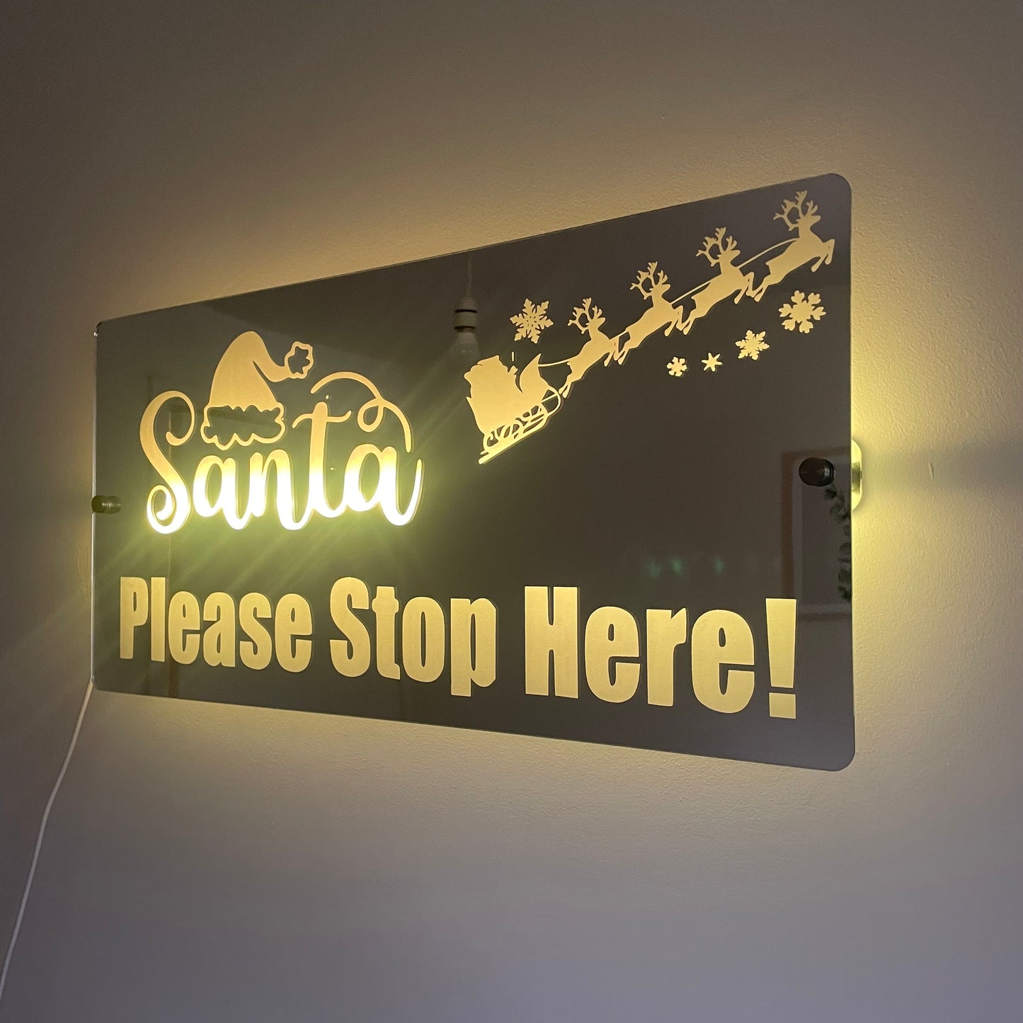 Santa Please Stop Here LED Mirror with remote | LED Light Sign Mirror | Christmas Decor