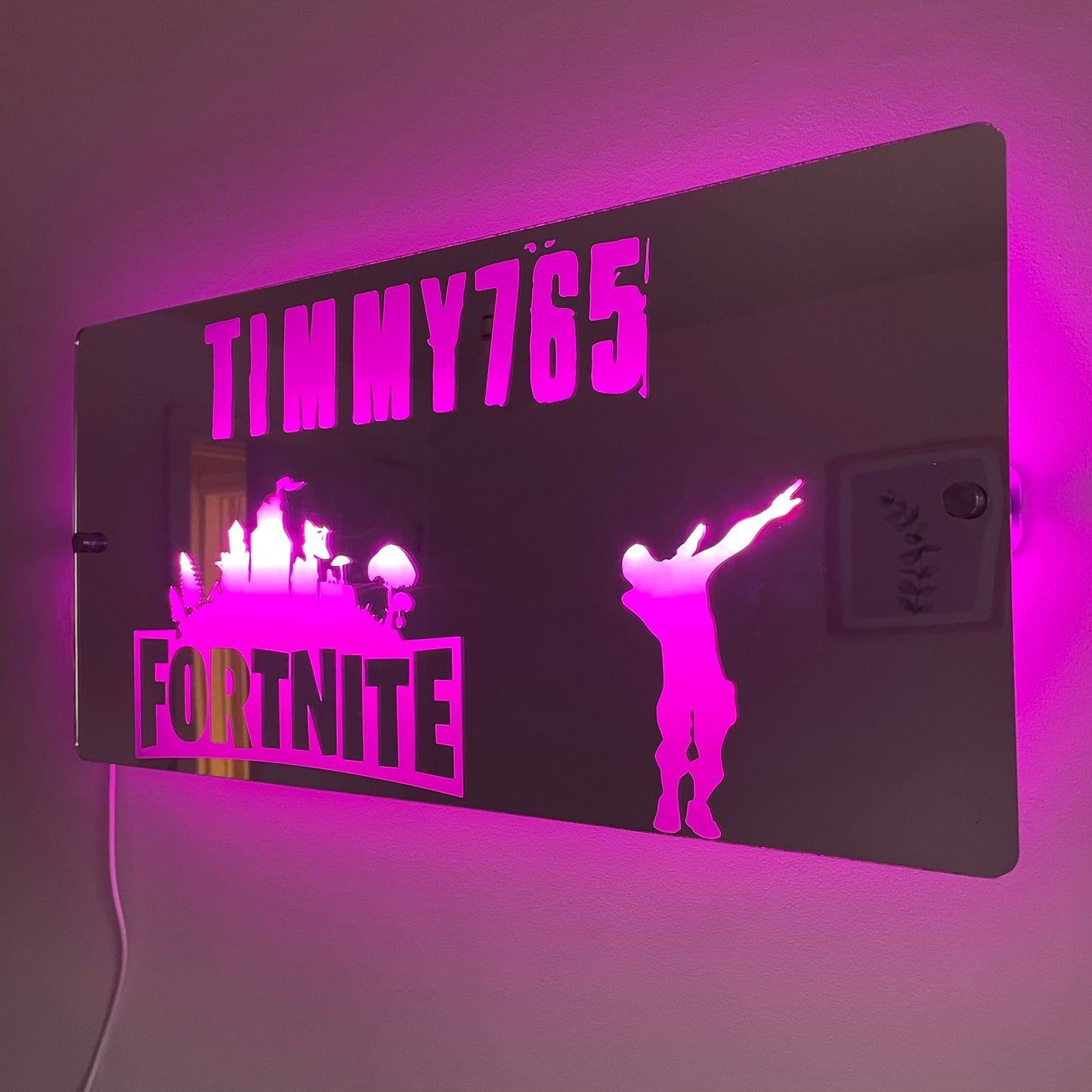 Personalized Fortnite LED Bedroom Mirror Sign – Custom Gamer Tag Wall Light with USB Power