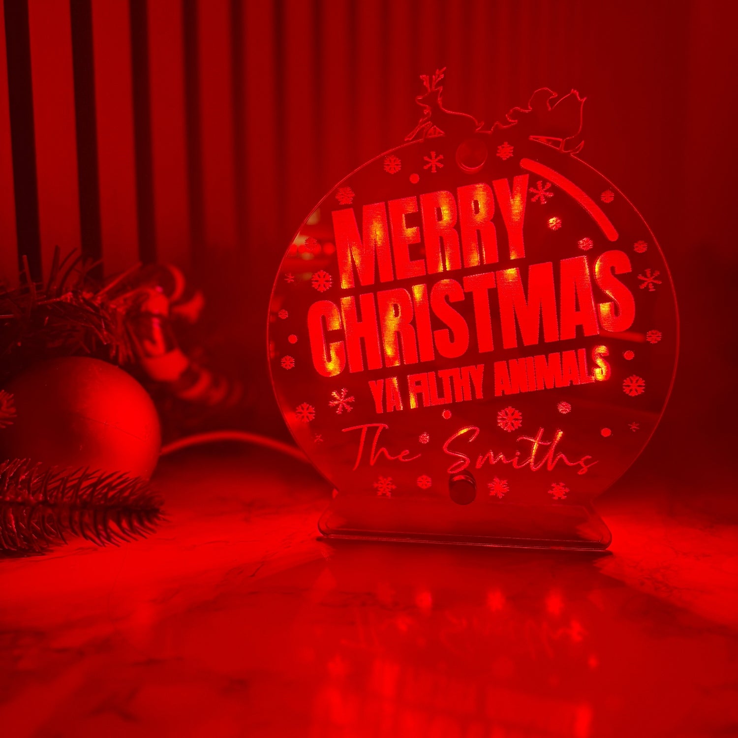 Personalised Christmas LED Globe Sign – “Merry Christmas Ya Filthy Animals” – Custom Family Name The Crafty Bonobo 4