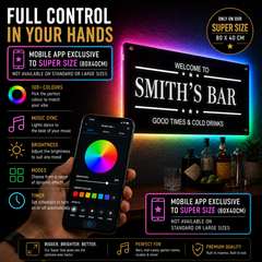 Personalised LED Bar Sign with remote | Light-Up Man Cave Mirror Sign