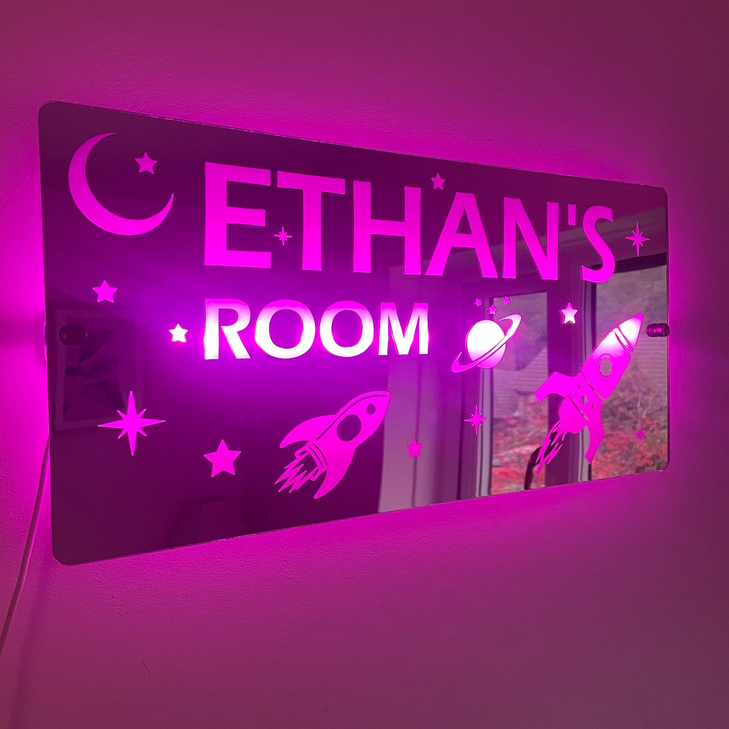 Space Theme Children’s Personalised LED Mirror