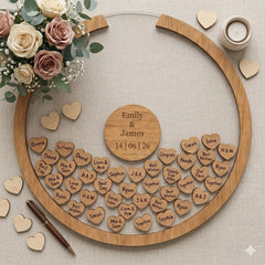 Personalised Round Wedding Guest Book Drop Box – Wooden Heart Memory Frame