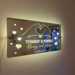 Personalised LED Mirror Sign – Custom Name & Date | Romantic Anniversary & Valentine’s Gift | RGB Lights & USB Powered