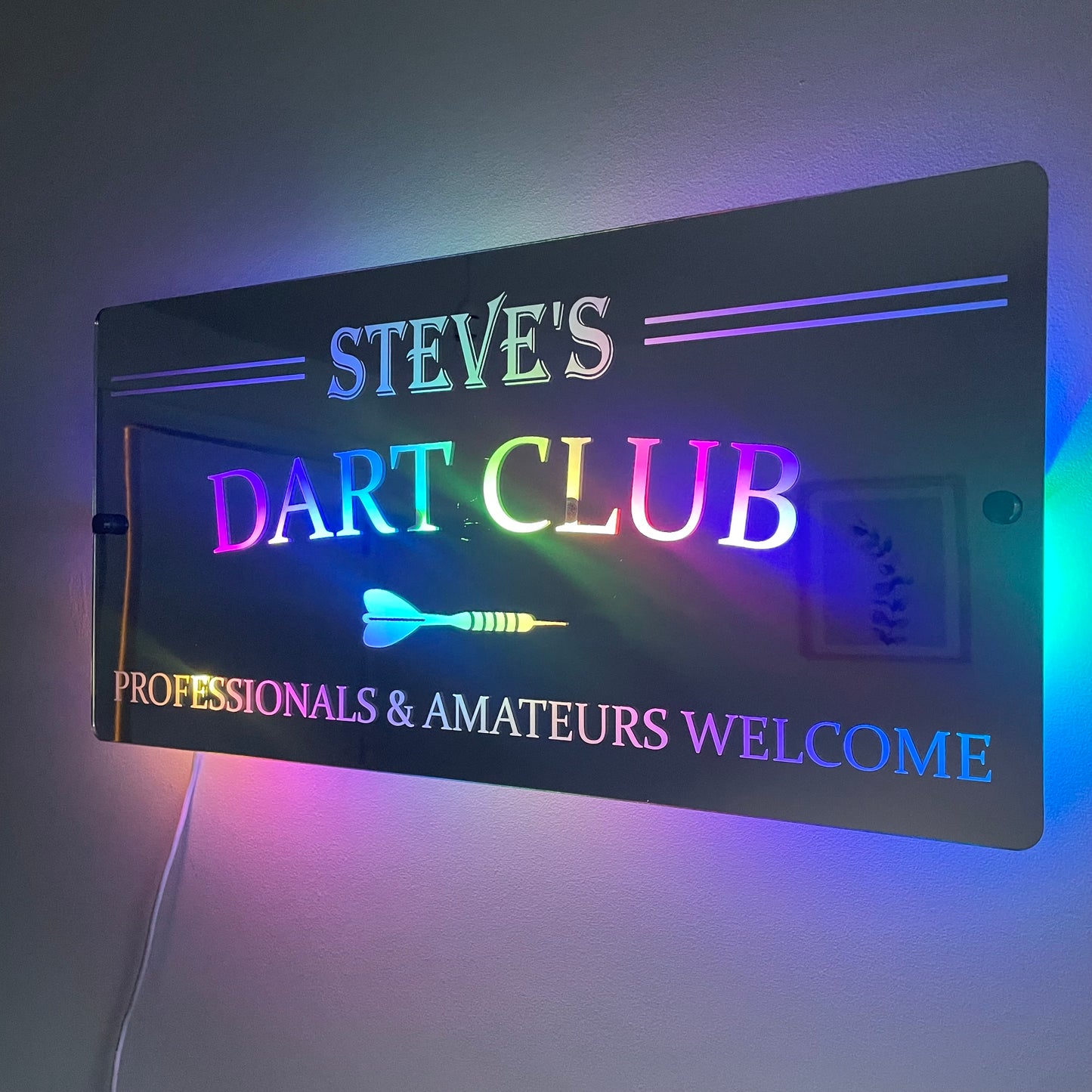 Personalised LED Dart Club Mirror with remote | Darts Sign