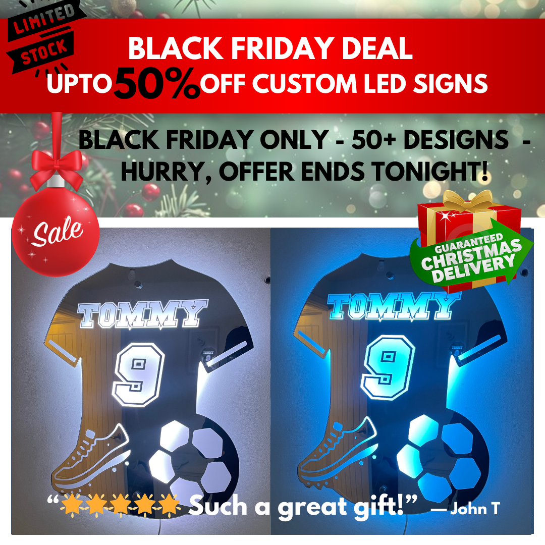 Personalised LED Football Shirt Mirror – Custom Decor for Young Football Fans