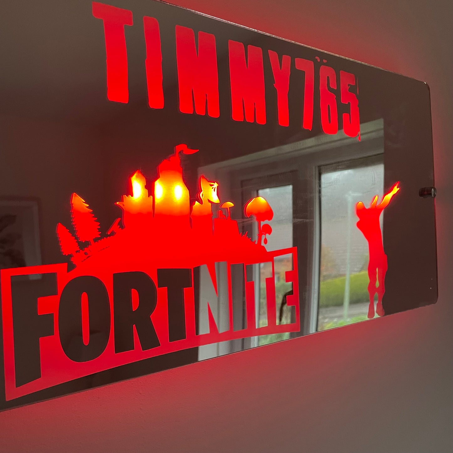 Personalized Fortnite LED Bedroom Mirror Sign – Custom Gamer Tag Wall Light with USB Power