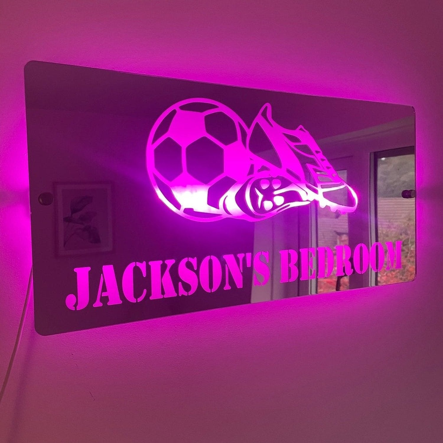 Children’s LED Football Design Mirror | Custom Name Football Decor The Crafty Bonobo LED Mirror Sign 15