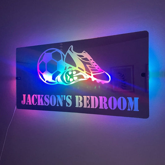 Children’s LED Football Design Mirror | Custom Name Football Decor The Crafty Bonobo The Crafty Bonobo LED Mirror Sign