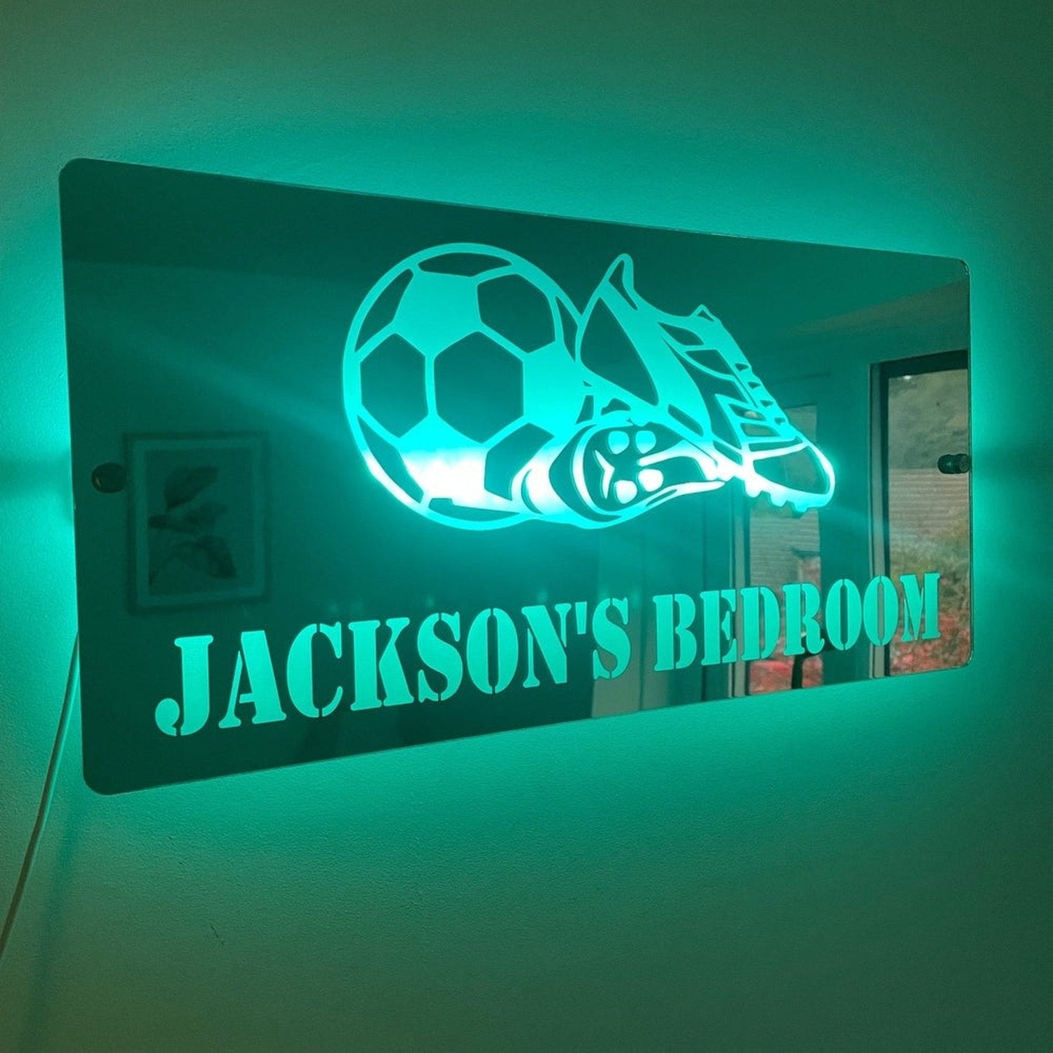 Children’s LED Football Design Mirror | Custom Name Football Decor The Crafty Bonobo LED Mirror Sign 18