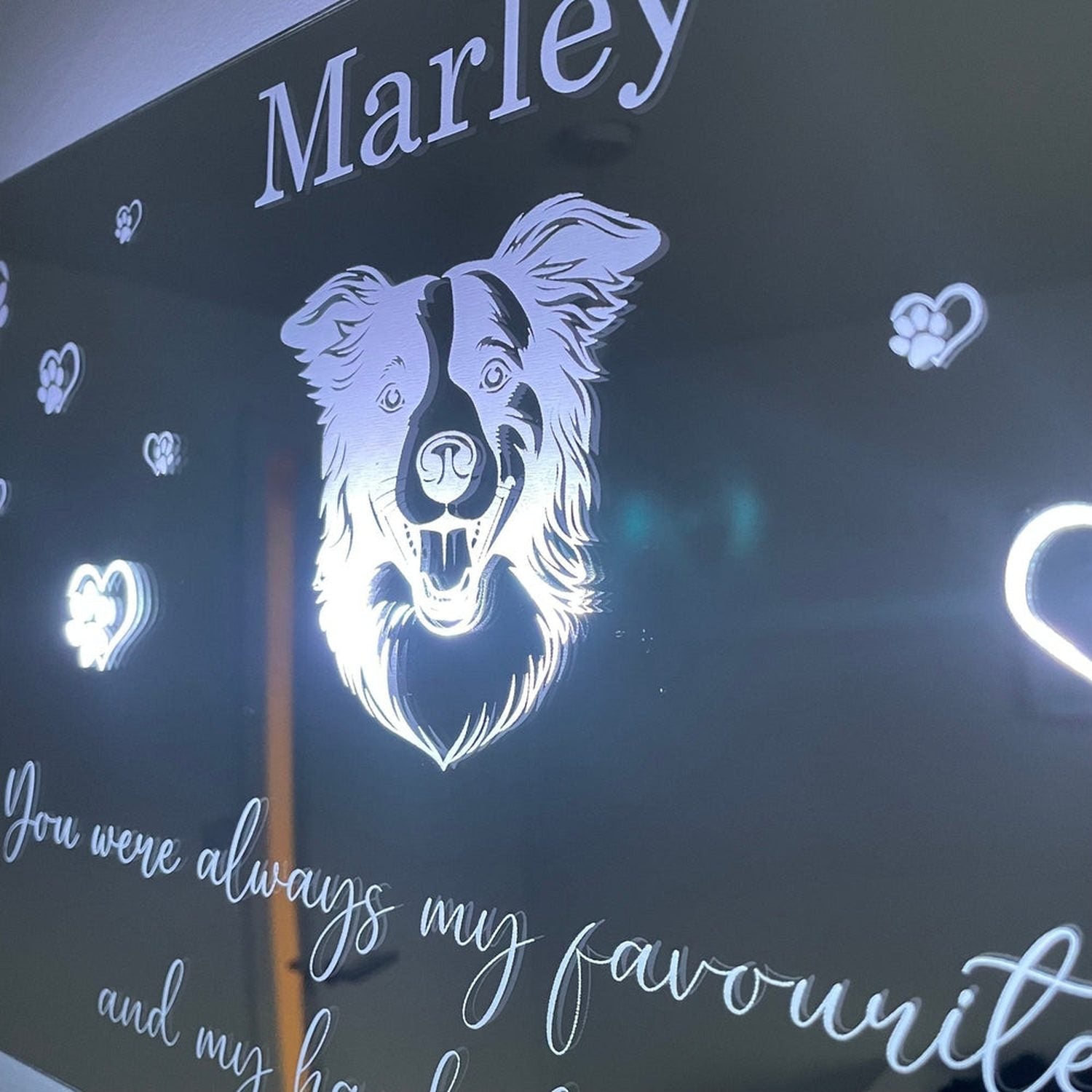 Customisable Pet LED Sign | Any breed of dog image | Pet Memorial The Crafty Bonobo LED Mirror Sign 2