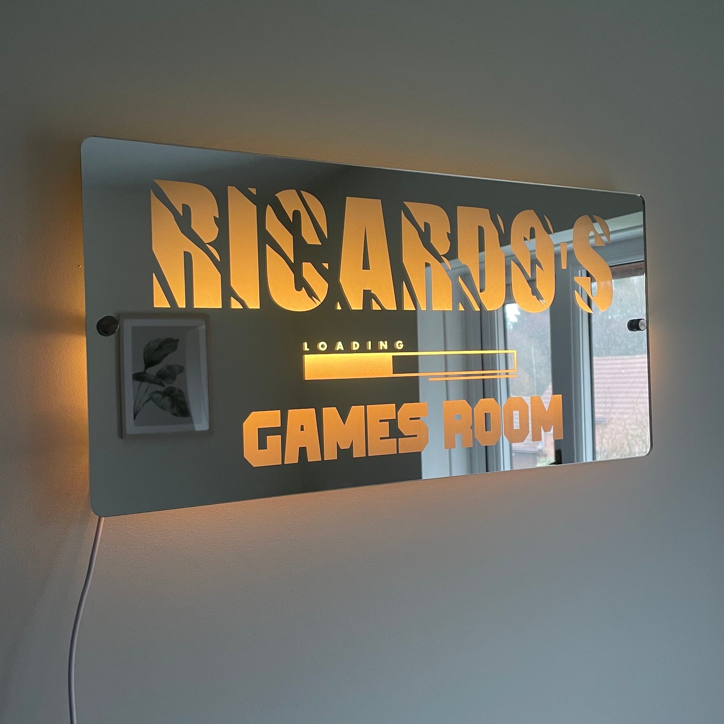 Personalised Games Room LED Name Mirror with remote | LED Light Sign Bedroom Mirror