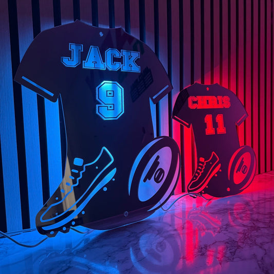 Personalised LED Rugby Shirt Mirror – Custom Decor for Young Rugby Fans The Crafty Bonobo LED Mirror Sign 1
