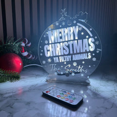 Personalised Christmas LED Globe Sign – “Merry Christmas Ya Filthy Animals” – Custom Family Name The Crafty Bonobo 6
