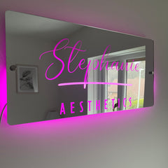 Personalised LED Salon Mirror Sign – Custom Light-Up Business Name Sign for Hairdresser, Nail Tech, Lash Artist or Beauty Room Decor