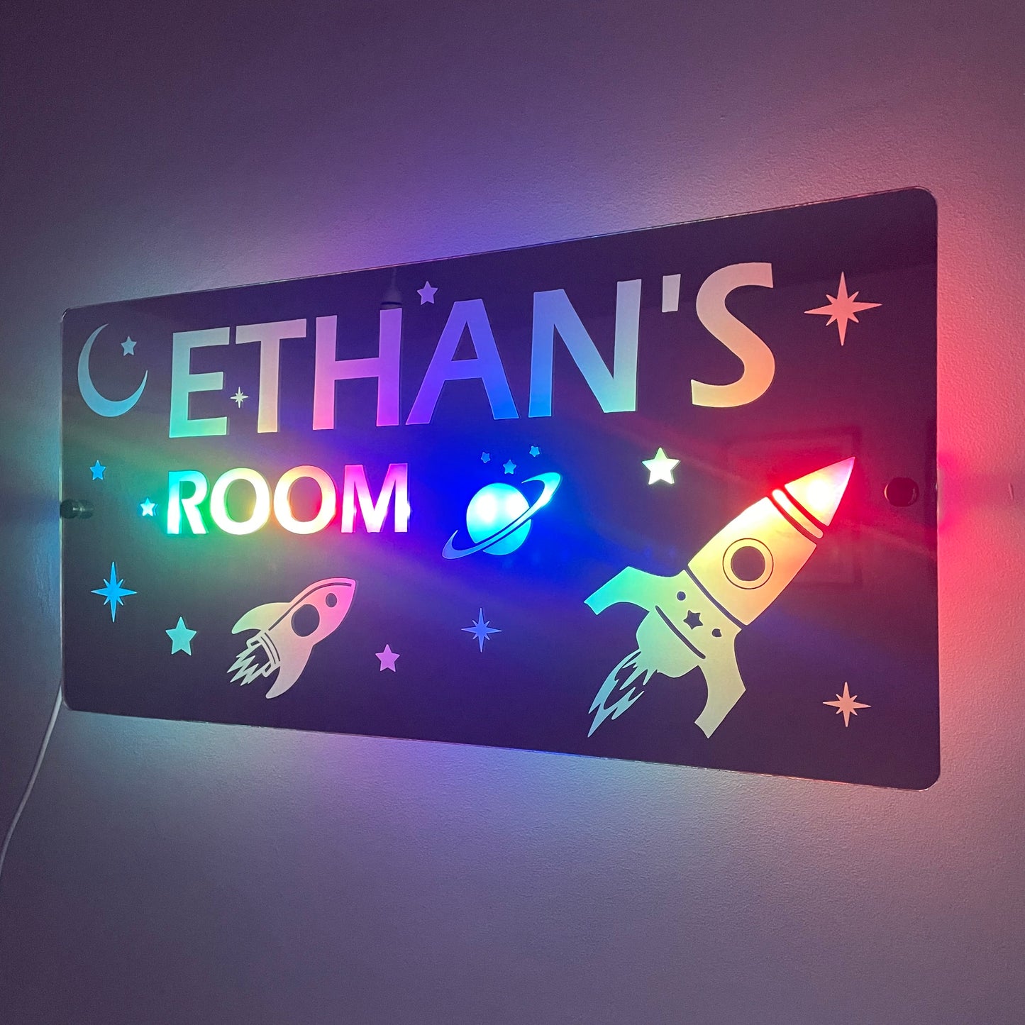 Space Theme Children’s Personalised LED Mirror