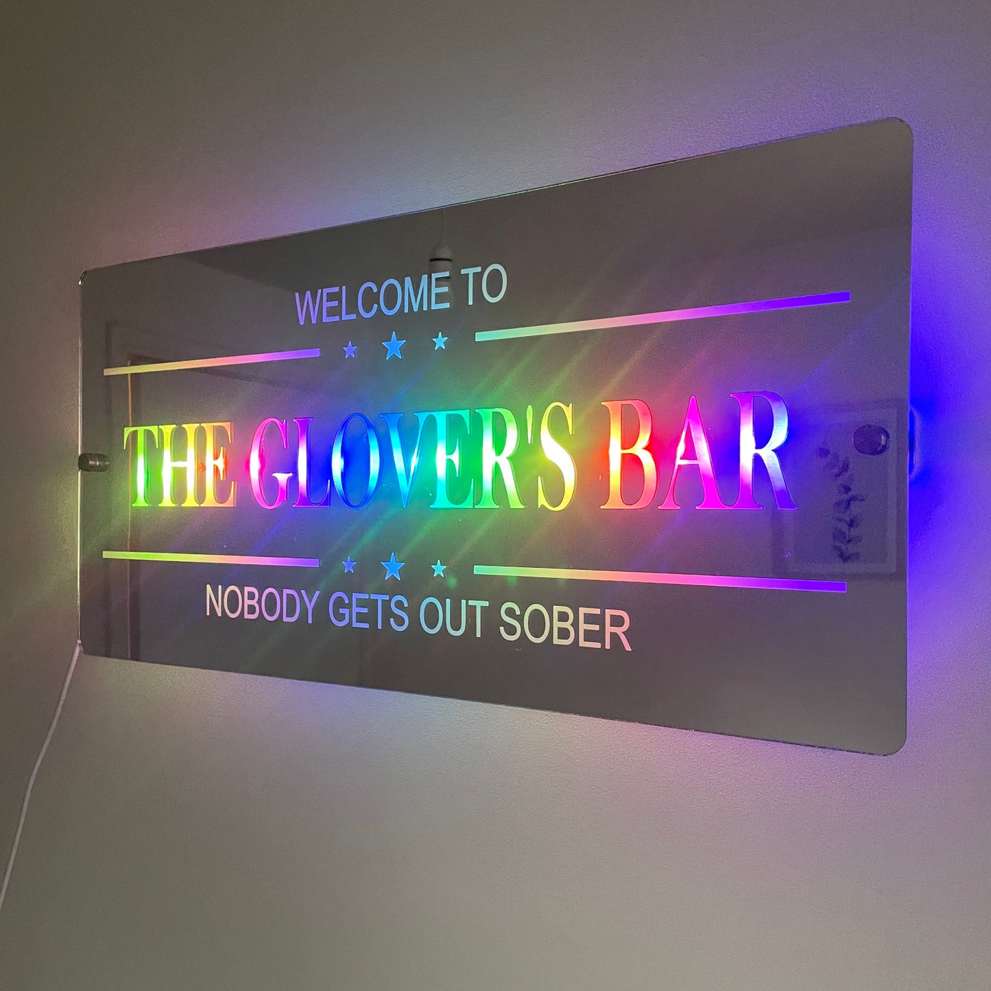 Personalised LED Bar Sign with remote | Light-Up Man Cave Mirror Sign