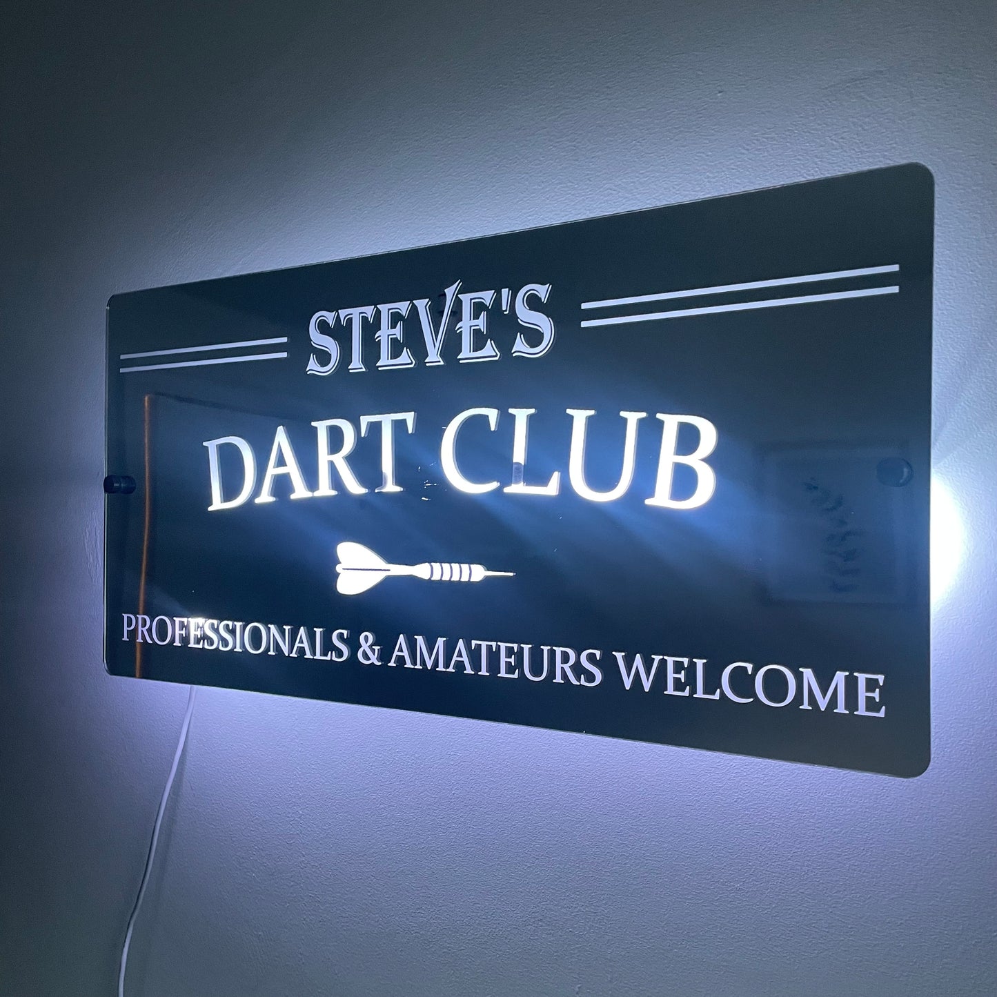 Personalised LED Dart Club Mirror with remote | Darts Sign