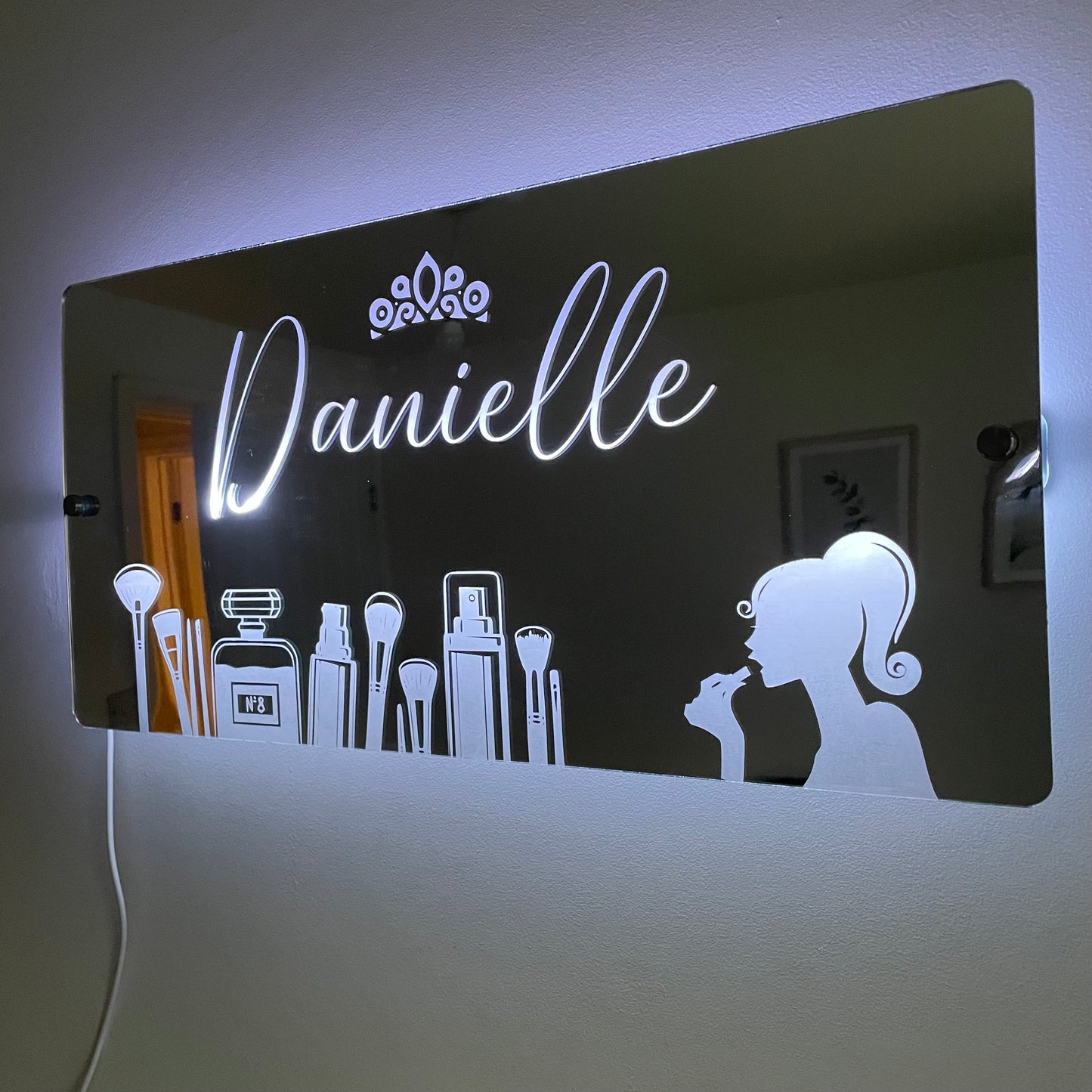 Personalised Beauty LED Vanity Mirror Sign - Custom Name Light with Makeup Theme