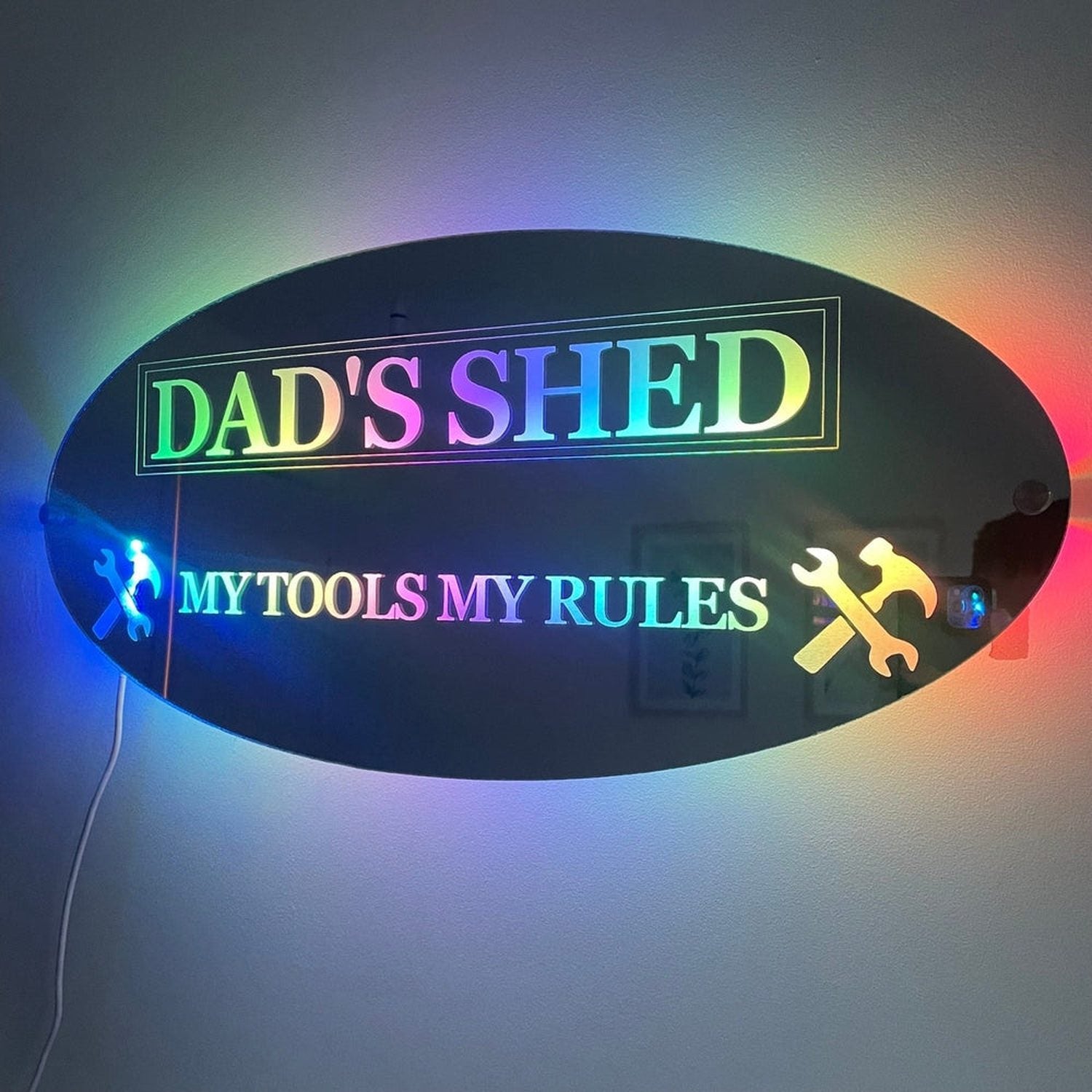 Dad’s Shed LED Mirror with remote | Gifts For Dad | Father’s Day The Crafty Bonobo LED Mirror Sign 12