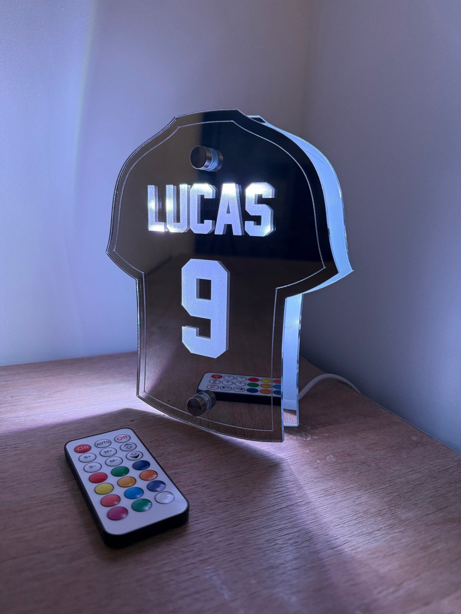 Personalised Football Shirt LED Light – Custom Name & Number Free-Standing Sign for Kids Bedroom or Football Fans The Crafty Bonobo 7